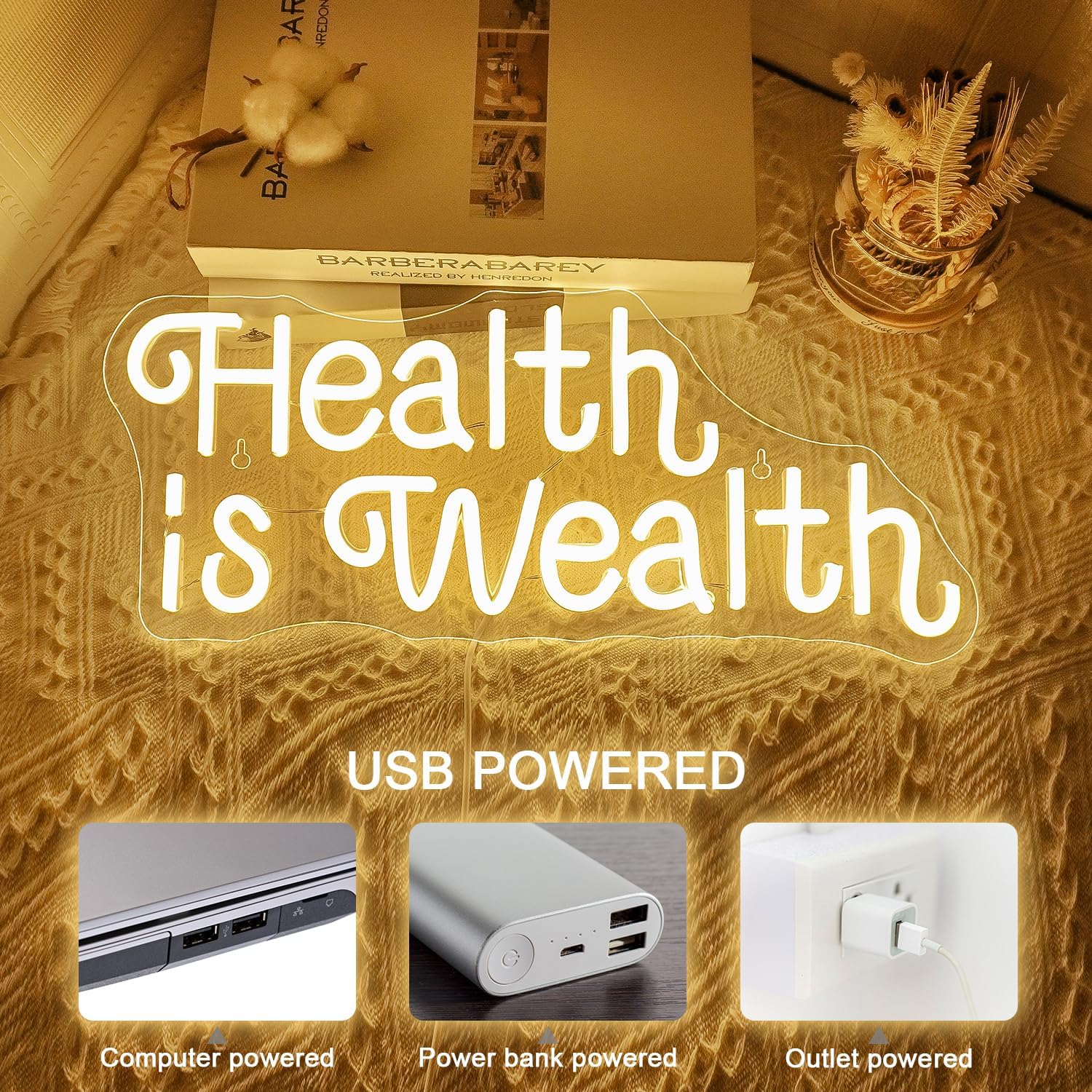 Health is Wealth Neon Sign USB - огляд і ціна Health Wellness Yoga
